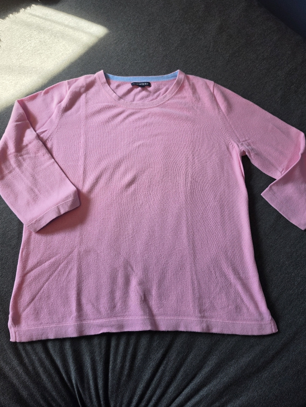 Pink Cashmere Blend Crewneck 3/4 Sleeve Lands' End Sweater